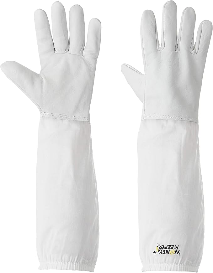 Honey Keeper Beekeeping Gloves - Goatskin Leather with Canvas Sleeve and Elastic Cuff