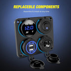 Nilight 4 in 1 ON OFF Charger Socket Panel Dual USB Charger Power Outlet LED Voltmeter Cigarette Lighter Socket LED On Off Rocker Toggle Switch for Truck Car Marine Boats RV, 2 Yeas Warranty