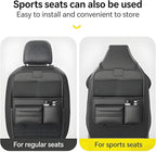 2 Pack Universal Premium Leather Foldable Car Backseat Organizer with Table Tray, Seat Back Protector with Touch Screen Pad Phone Holder, Car Storage Pockets Tissue Box with School Bags Hooks