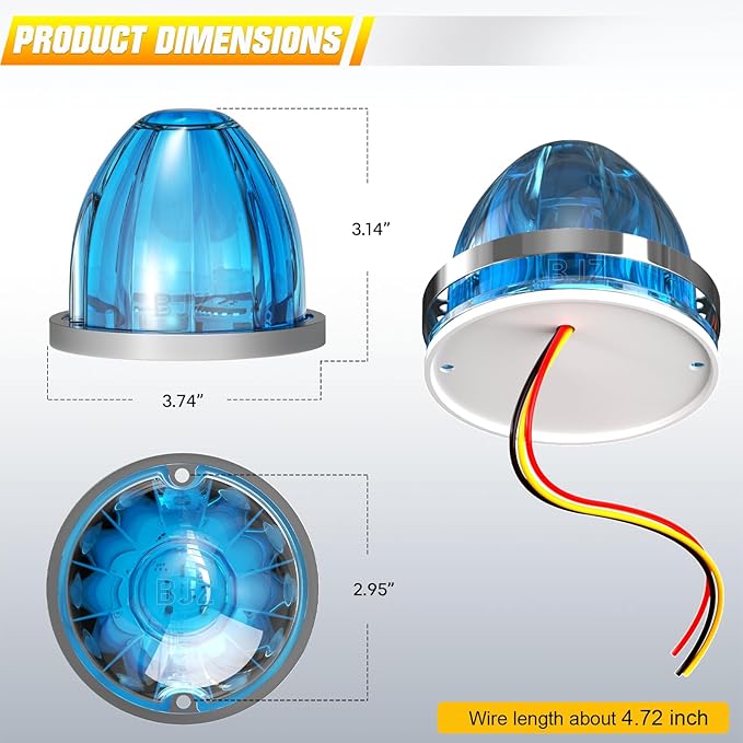 BJZ 2Pcs Ice Blue Watermelon LED Strobe+Constant Marker Lights Dual Function Watermelon-Shaped Side Marker Clearance Tail Top Cap Roof Lights for Trailer Truck Semi-Trailer Heavy-Duty Truck Bus Van