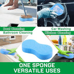 Vesici 24 Pack Car Wash Sponges Large Sponges Bulk Big All-Purpose Scrubber Thick Foam Car Cleaning Supplies for Washing Boat Kitchen Household with Single Vacuum Compressed Packing (Blue)