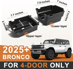TripleAliners Center Console Organizer Compatible with 2025 2026 Ford Bronco(Not for 2-Door& Manual &Bronco Sport) Accessories Console Storage Box Armrest Tray | Two Layers with Leather Trim (Gray)