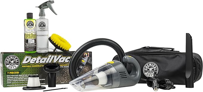 Chemical Guys EQP410315 DetailVac Handheld Portable Car Vacuum with Carpet & Upholstery Fabric Cleaning Kit (Great for Cars, Trucks, SUVs, RVs & More), 4 Item Kit