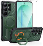 FNTCASE for Samsung Galaxy S26-Ultra Case: [360 Spin Magnetic Ring Kickstand] [Compatible for MagSafe] [Screen Protector] Heavy Duty Military Grade Protection Protective Phone Case with Stand Green