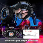 Red Rock Light 12pods 6000k Pure Red Led Rocks Lights Kit Ip68 Waterproof 47inch Extension Wires for ATV Rv Utv SUV Offroad Pickup Trucks Golf Boat Cars Trailers Fender Underglow Lighting (Red)