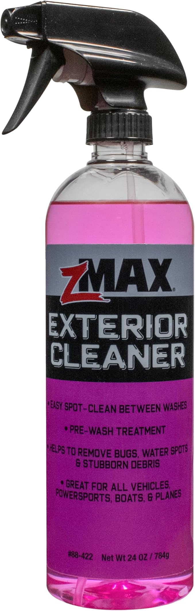 zMAX Exterior Cleaner, 24oz - Multi-Surface Pre Wash for Car Detailing and Spot Cleaning Stubborn Debris - Easily Removes Bird Droppings, Bugs, Dirt, Grime, Mud, Water Spots, Salt and De-Ice Residue