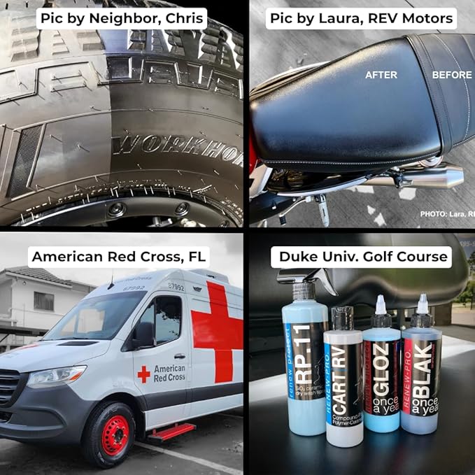RENEW PROTECT - GLOZ - Real Restoration & True Protection, Dry-Seal Protectant for Tire & Trim, Mid- High Shine, Mats - RV- Motorcycle-Safe, Acrylic Ceramic-Hybrid Protectant, Wash-Proof, 5 min 16oz