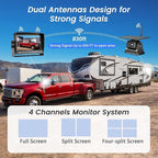 2 Magnetic Solar Wireless Backup Camera for RV Truck Trailer–7" 1080P Monitor with Recording,1-Min Install,No Delay,Wide View,IR Night Vision,4 Channels,Auto-Sleep,Rechargeable Rearview Camera