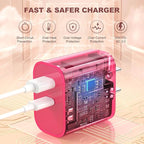 Aolcev for iPhone Charger Fast Charging 2 in 1 USB A USB C Charger Block 30W Cute Type C Fast Charging Blocks for iPhone 17 16 15 14 13 for iPad USB C Charging Adapter for Galaxy S26 S25 S24 Rose Pink