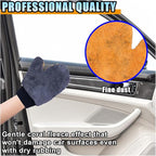2PCS Coral Fleece Car Wash Mitts, No Scratch Microfiber Wash Mitt Car Cleaning Glove with Thumb, Reusable Dusting Mitt with Elastic Wrist Cuff for Car Washing and Detailing (Thumb Glove)