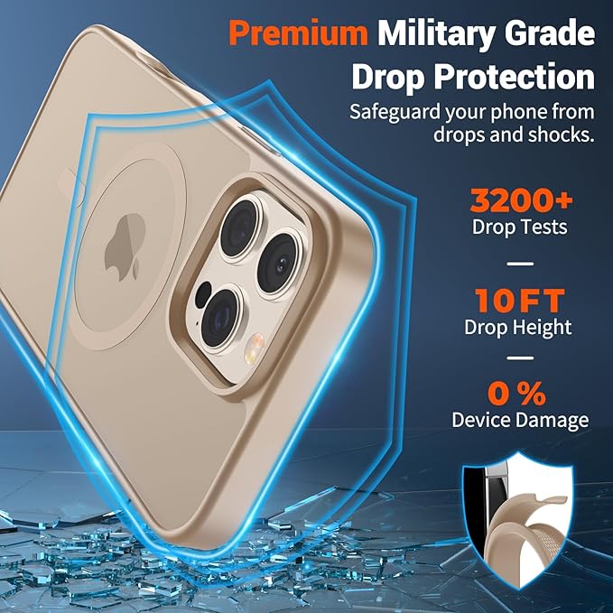 SUPFINE Magnetic for iPhone 16 Pro Max Case(Compatible with MagSafe)(Military Grade Drop Protection) Slim Translucent Matte Shockproof with Anti-Fingerprint Phone Case,Desert Gold