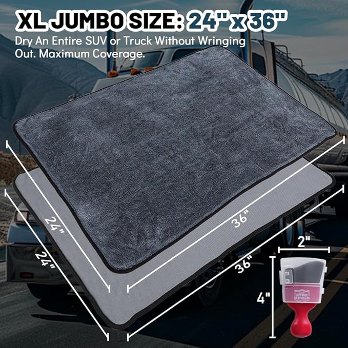 Car Drying Towel Microfiber Cleaning Cloth - 24" x 36" Large Twisted Loop 600GSM - Super Absorbent Auto Detailing Towel for Cars Truck SUV Window - Streak Free & Lint Free Washing Accessories