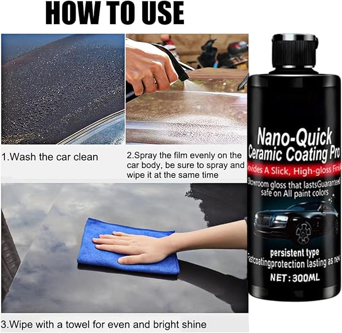 Nano Ceramic Coating Spray for Cars, Quick Car Paint Protection Spray, Hydrophobic Car Polish Sealant for High Gloss Shine, Ceramic Spray Coating for Auto Detailing with Sponge and Towel, 100ml