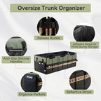 Car Trunk Organizer with Lid,Collapsible Car Storage Organizer with Multi Compartments and Securing Straps for SUV,Sedan,Jeep-Green