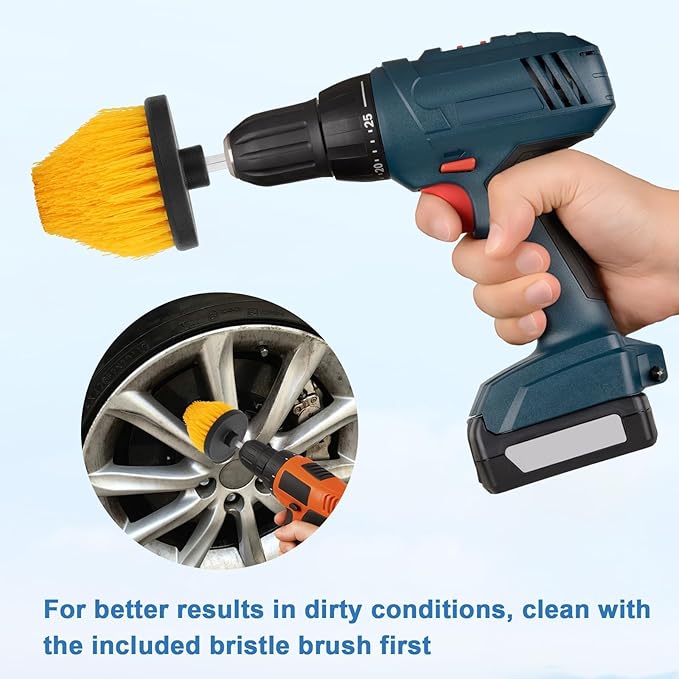 Linkstyle 5PCS Drill Polishing Cone Set, Car Wheel Polisher Sponge Pad Kit with Long Extension Pole & Cleaning Brush, Buffing Cone for 1/4" Hex Drill, Car Rim and Metal Surface Polishing Tool