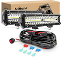 Nilight LED Light Bar 2Pcs 12 Inch 300W Triple Row Flood Spot Combo 30000LM Driving Lights with Off Road Wiring Harness Kit -2 Leads for Trucks ATV UTV SUV, 2 Years Warranty