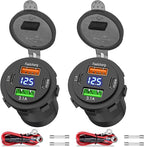 2 Pack 12V USB Outlet 4 Ports Dual USB C PD and Dual Quick Charge 3.0 Car USB Port 12 Volt Car Charger Socket with Voltmeter for Car Boat Marine RV Truck Motorcycle