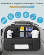 FLORICH 5-in-1 Car Backseat Organizer, Premium Leather Headrest Seat Back Storage Pocket with Cup Holder, Foldable Hanging Car Tissue Holder 1 Pack