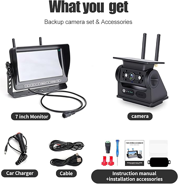 Magnetic RV Backup Camera 1080p HD 7-inch Install-Free Trailer Hitch Solar Wireless Back up Camera 10000mah Battery,Night Vision Trucks,RVs, Trailers, Vans Tow (Magnetic Camera with7‘’ Monitor)