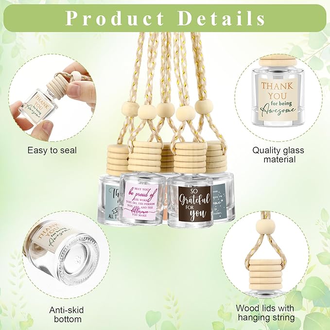 Funnymoom 10 Pcs Employee Appreciation Gifts Bulk Empty Glass Car Air Freshener Hanging Diffuser Thank You Gifts for Employee Nurse Staff Dietician Social Worker Volunteer
