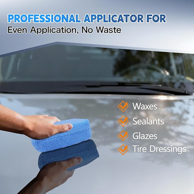 12-Pack Car Wash Sponge Non-Scratch, Microfiber Wax Applicator Pads, Ceramic Coating Foam Scrub Pads, Car Detailing Supplies for Cleaning, Waxing, Sealant & Conditioner Application