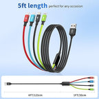 Cruise Essentials 2026 4 in 1 Multi Charging Cable [2Pack 5FT], Tangle Free USB C Car Charger Cable Nylon Braided with 2 USB-C/IP/Micro, Travel Charging Cords for iPhone Android iPad and More