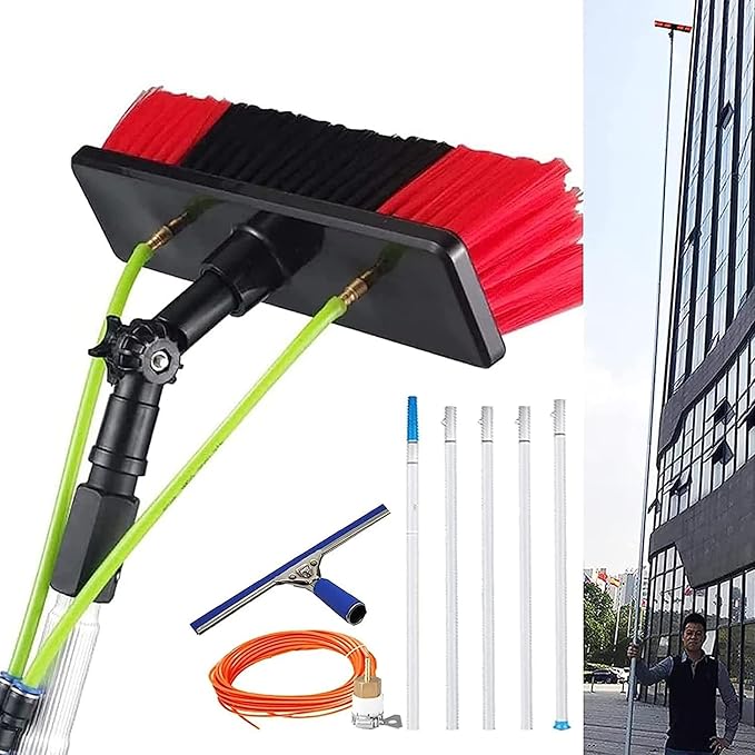 Telescopic Window Cleaning Brush with Squeegee - 9m Water Fed Pole for Solar Panel & Photovoltaic Cleaning - 50cm Brush Head for Effortless Glass Cleaning