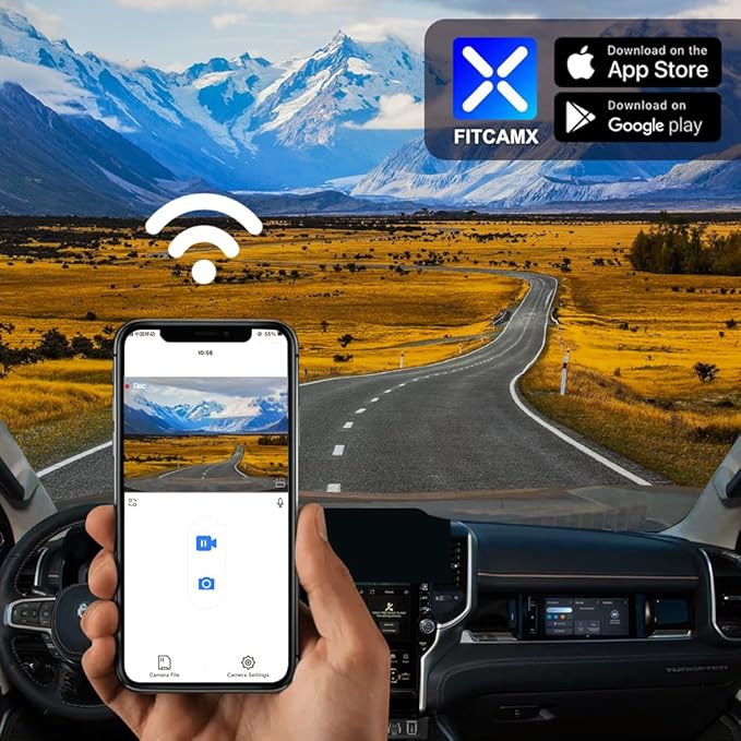 Fitcamx 4K Dash Cam Suitable for RAM 1500 2025 2026 RHO (HD2-D4120), Integrated OEM Look, UHD 2160P Video, Built-in WiFi & APP, Loop Recording, Collision Sensor, Night Vision, Plug & Play, 64GB Card