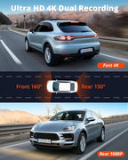 Dash Cam Front and Rear Camera 4K+1080P, Kingslim Dash Camera for Cars Built-in WiFi APP, Mini Car Camera with Night Vision, 24H Parking Monitor, Loop Recording, G-Sensor