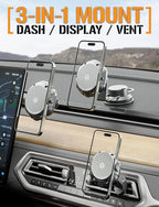 ToughTested MagTough 3-in-1 MagSafe Car Mount - Heavy Duty Magnetic Phone Holder for Truck, Dashboard, Windshield & Vent - 360 Rotation Foldable Support Legs - Universal Fit for iPhone & Android