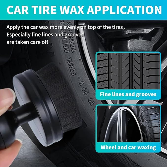 IPELY Tire Shine Brush, Tire Dressing Brush with Storage Base, High Density Bristles Tire Shine Applicator Brush for Auto Detailing