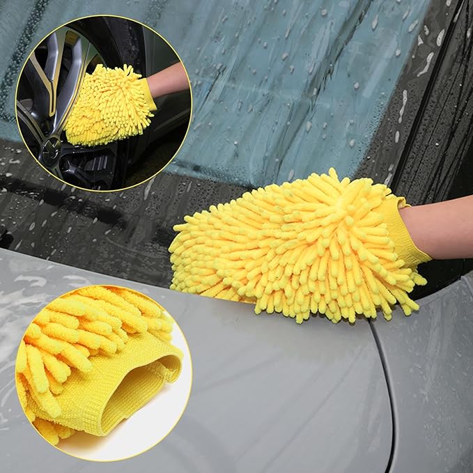 Premium Waterproof Microfiber Car Wash Mitt – Scratch-Free Cleaning Glove with Lint-Free Chenille for Car, Truck, SUV, Motorcycle, Wheels – 9.84 x 7.87 inch – Reusable and Durable Wash Glove