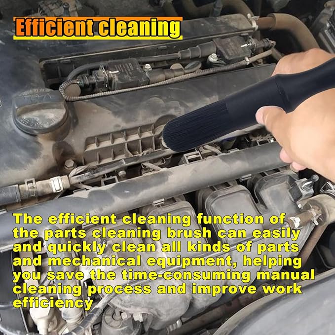 Car Parts Washer Brush, Bullet Head Parts Cleaning Brush for Cleaning Car Interior Exterior, Engine Parts, Wheel Bearing, Boats, Household Grime (Black)