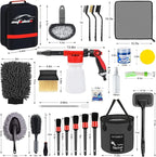 AUTODECO 44Pcs Car Wash Detailing Kit Cleaning Kits with Foam Gun Sprayer Wash Mop with Long Handle Collapsible Bucket Large Wash Mitt Towels Complete Interior Exterior Car Washing Supply Set Black
