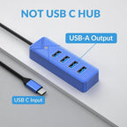 GiGimundo 4-Port USB Hub for Laptop, USB C to USB Hub Multiport Adapter 5Gbps Transfer, USB C Splitter for Laptop, MacBook Pro/Air, iPad Pro, Dell, Chromebook, Keyboard, Mouse, HDD, Blue