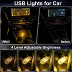 2 PCS USB Car Interior Lights, Plug-in Retro Car Atmosphere Lamps with Touch Adjustment, Portable Mini Nightlights, Universal Ambient Lighting Kits for Vehicle Interior Accessories (Yellow)