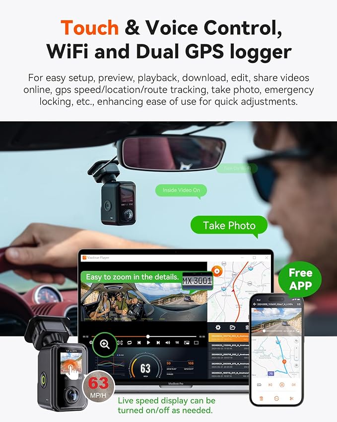 Vantrue E360 Plus All Channel Dash Cam, 585°, Dual STARVIS 2, Fisheye Front + Fisheye Inside + Rear Dash Camera, Dual IR Night Vision, GPS, WiFi, Touchscreen, Parking Mode, Voice Control, Support 1TB