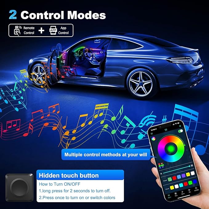 Dreamcolor Acrylic Interior Car LED Strip Light with Wireless APP, RGB 14 in 1 with 175 inches 593 LEDs Fiber Optic Ambient Lighting Kits, 16 Million Colors Sound Active Function Car Neon Lights