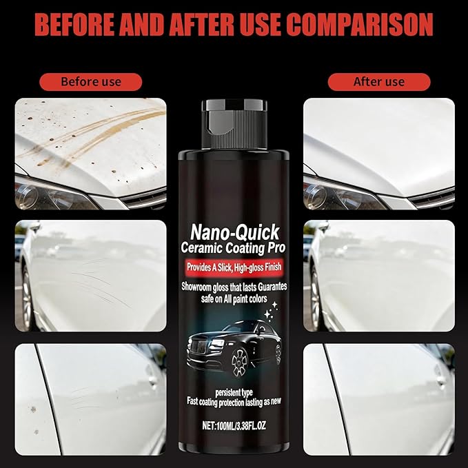 2 PCS Quick Effect Coating Agent, Nano-Quick Ceramic Coating Pro, Revolutionary Nano Spray for Car Detailing for Dust-Proof Glass Effect and Lasting Luster, 3.5 fl.oz