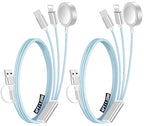 2 Pack Multi Charging Cable Cord for Travel Essentials,Apple Watch Charger,iPhone Charger,[3-in-2] Type C/L Cable Portable Designed for iWatch,iPhone 17-8,Galaxy S25-21,AirPods,iPad-4FT Blue