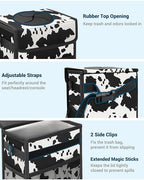 Capolo Car Trash Can with Lid, Leakproof Car Trash Bag Hanging Waterproof Automotive Garbage Can with Storage Pockets Mini Vehicle Trash Bin for Back/Front Seat(Cow Print,3 Gallon)