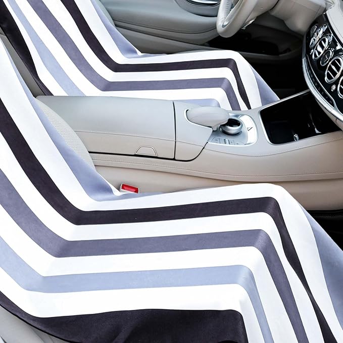 Hahafelt 2 Pack Car Seat Towel Covers with Storage Bag, 63 x 32 Inch Universal Non Slip Waterproof Sweat Protector for Car Truck, Gym Swimming Running, Machine Washable (Black Vertical Stripes)