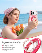 SYNCWIRE Magnetic Phone Ring Holder for MagSafe - Phone Grip Stand with 360° Rotation Finger Ring Kickstand Compatible with iPhone 17 16 15 14 13 12 Pro Max MagSafe Accessories,Strawberry Red