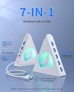 7 Port USB Hub, JoyReken USB 3.0 Hub with 2 FT Long Cable, Vertical USB Extension Hub for Laptop, MacBook, Flash Drive, XPS, PC, Flash Drive, Game Console, Printer, Camera,Keyborad, Mouse (White)