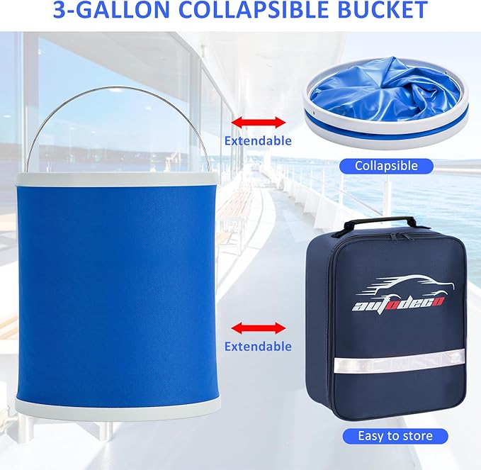 AUTODECO Boat Wash Cleaning Kit with Wet Dry Mop Collapsible Bucket Boat Scrubbing Brush Glove Boat Scuff Sponge Microfiber Towel Complete Interior Exterior Fiberglass Boat Hull Cleaning Set for Boat