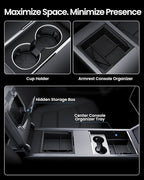 REEVAA Center Console Organizer for Tesla Model Y Juniper 2025-2026 (Premium & Performance), Model 3 Highland 2024-2026 All Trims [Dual-Tier Storage, Seamless Fit], Premium Silicone Liner, 4PCS, Black