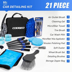COOGEO 21Pcs Car Detailing Kit,Compelete Car Cleaning Kits Interior Cleaner with Detailing Brushes,Car Wash Kit with Cleaning Gel,Wash Mitt, Car Care Gift for Men
