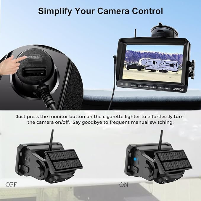 Wireless Magnetic Backup Camera, 15000mAh Battery Powered Rechargeable Waterproof HD Solar Back Up Rear View Bluetooth Hitch Camera with 7 Inch 1080P Monitor System for Car Truck Trailer RV VN003