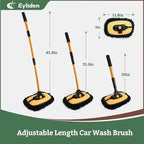 Eyliden Car Wash Brush Mop with Long Handle, 180° Swivel Head with 45° Angle Lock, 2 Scratch-Free Microfiber Heads, Car Detailing Kit for Car Truck RV, Yellow & Black