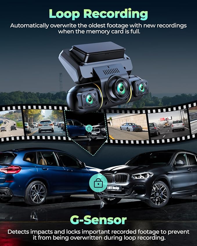 LAMTTO 4 Channel Dash Cam 360 View, 1080P Front and Rear Inside Left Right, Dash Camera for Cars with Hardwire Kit for 24h Security Parking Monitor, IR Night Vision Dashcam,128GB Card Included